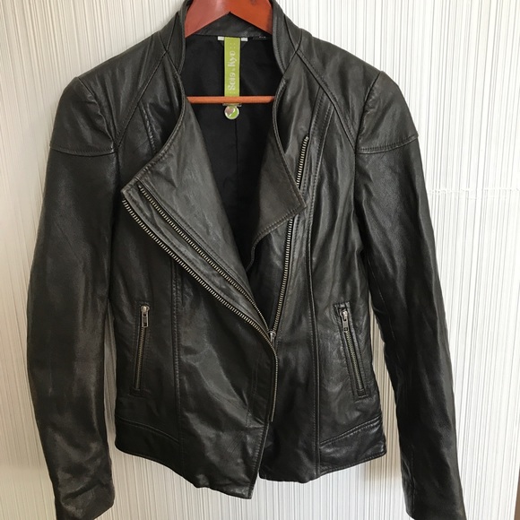 Brown Leather Asymmetrical Zip Jacket - Picture 2 of 3